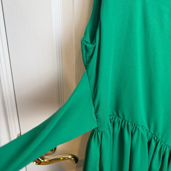 Emerald Green Sleeveless Fit & Flare Dress Tie Back Scoop Stretch Classy Pockets - Picture 7 of 10